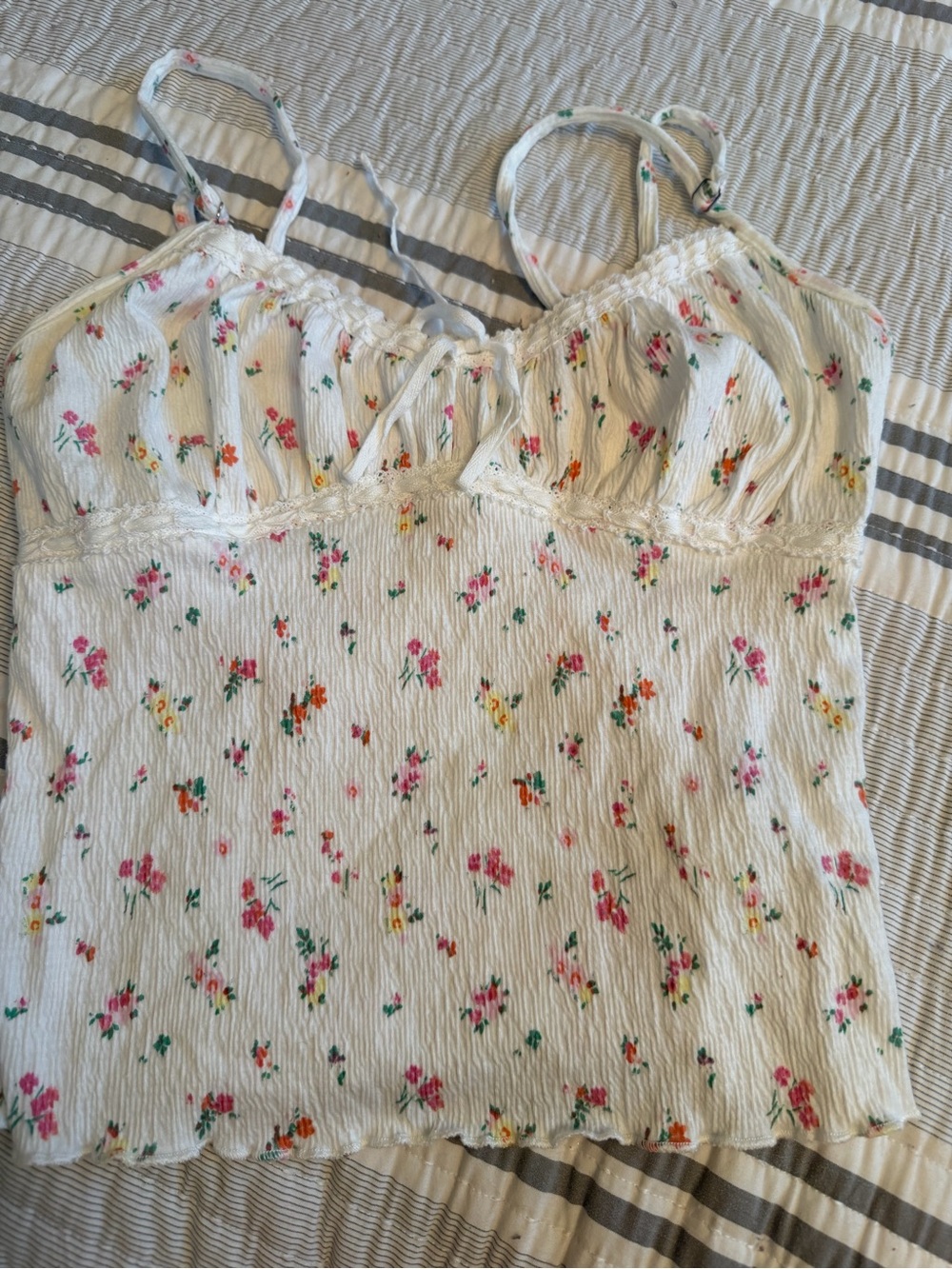 No Boundaries White Floral Spaghetti Strap Cami with Pink and Orange Flowers